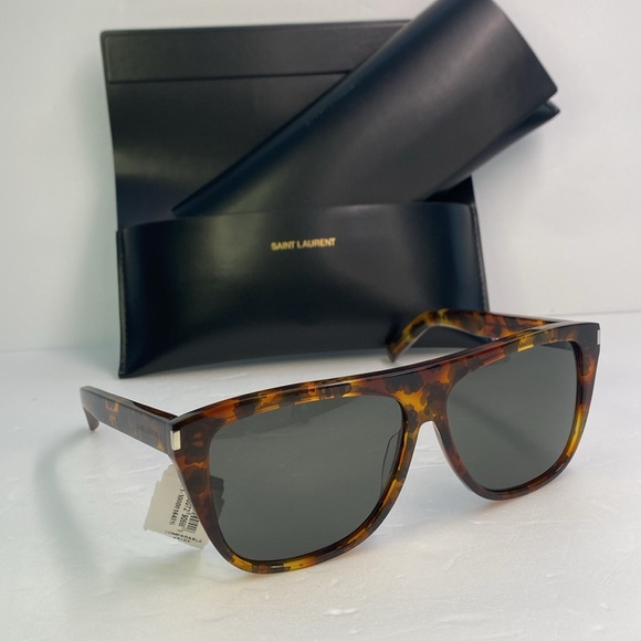 New Authentic SAINT LAURENT  Acetate Flat Top SL1 015 Sunglasses Tortoise - Picture 1 of 11